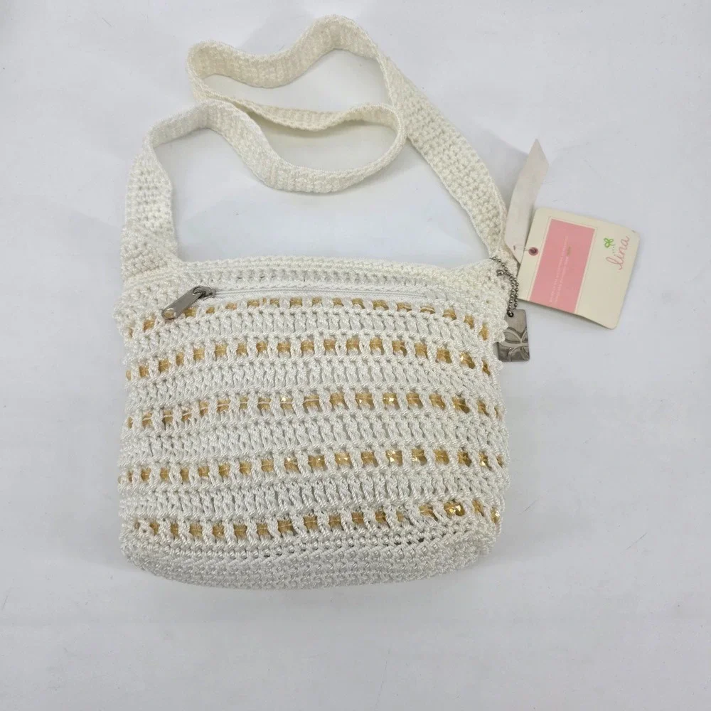 Lina Ivory Crochet Beaded Crossbody Boho Festival Summer Shoulder Bag NWT